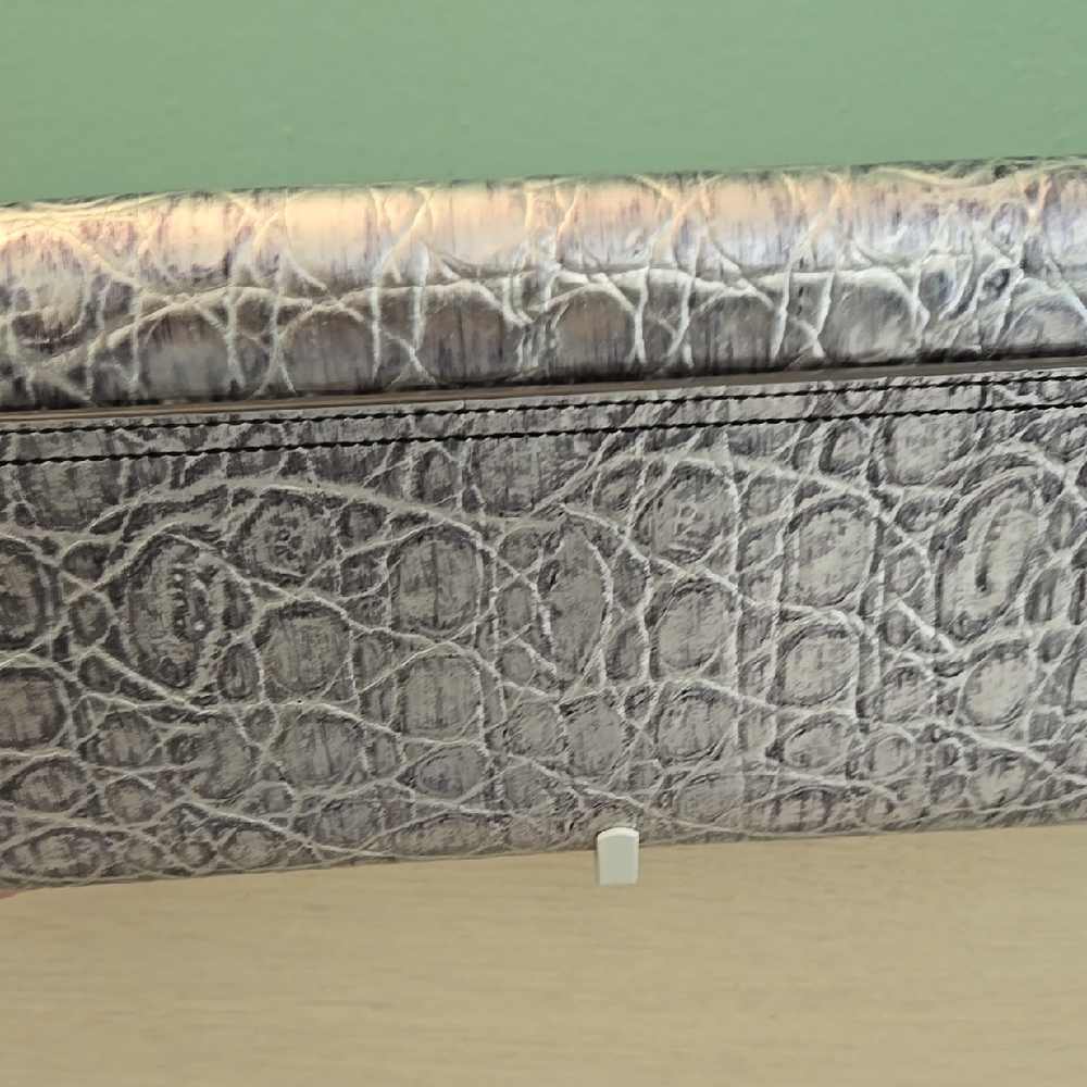 Brian Atwood Luxurious Silver Textured Clutch with Metallic Closure - Picture 3 of 3